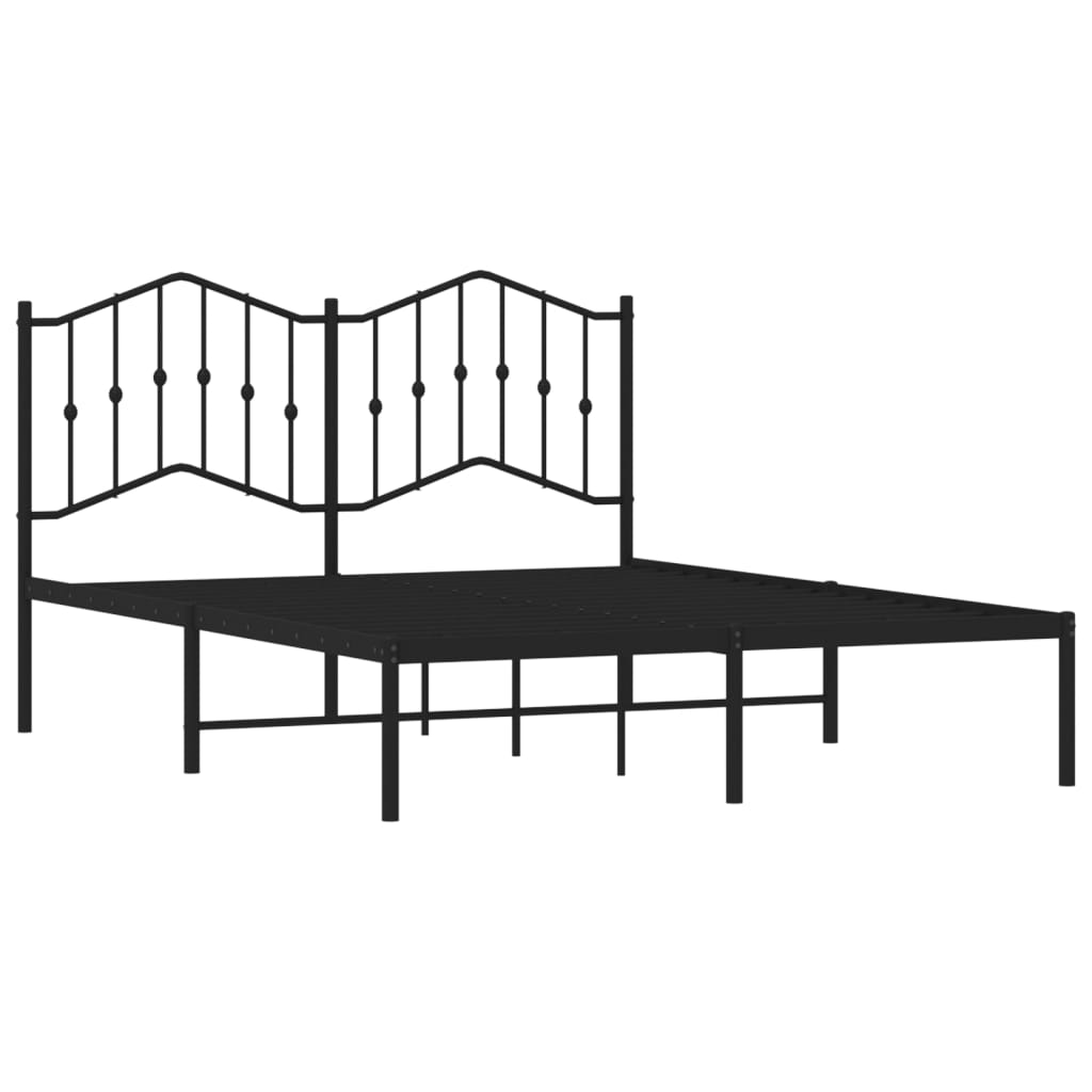Metal Bed Frame without Mattress with Headboard Black 150x200cm