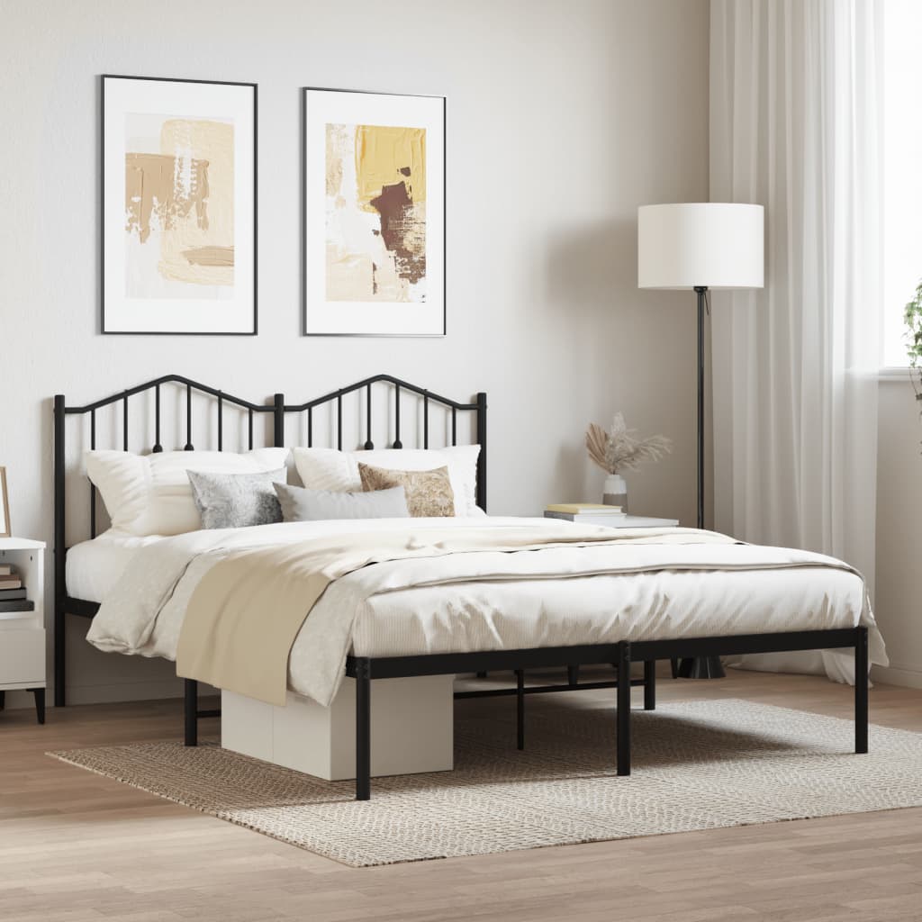 Metal Bed Frame without Mattress with Headboard Black 150x200cm