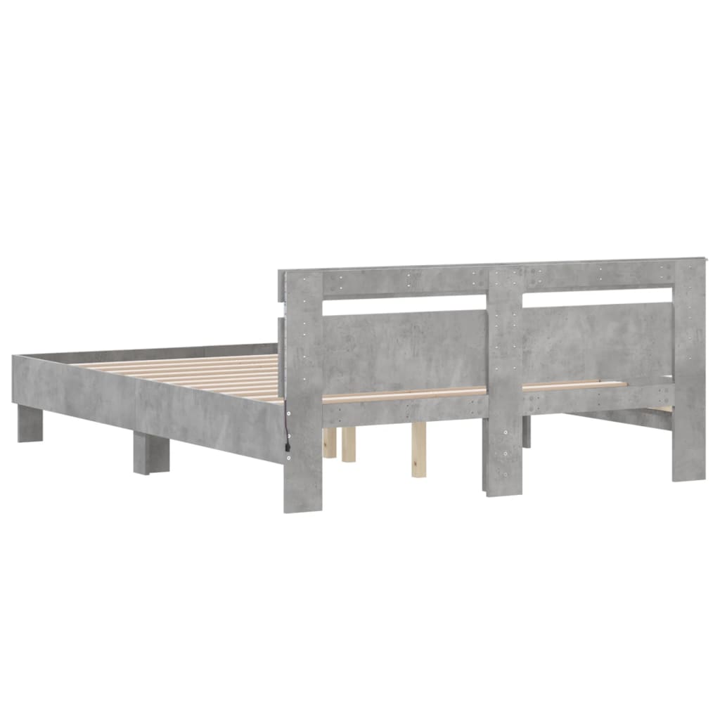 Bed Frame with LED without Mattress Concrete Grey 150x200 cm King Size