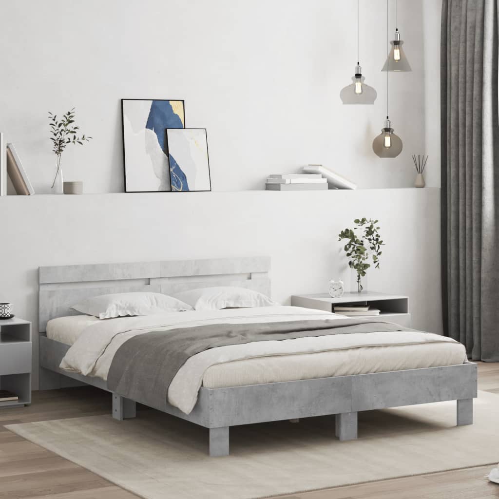 Bed Frame with LED without Mattress Concrete Grey 150x200 cm King Size