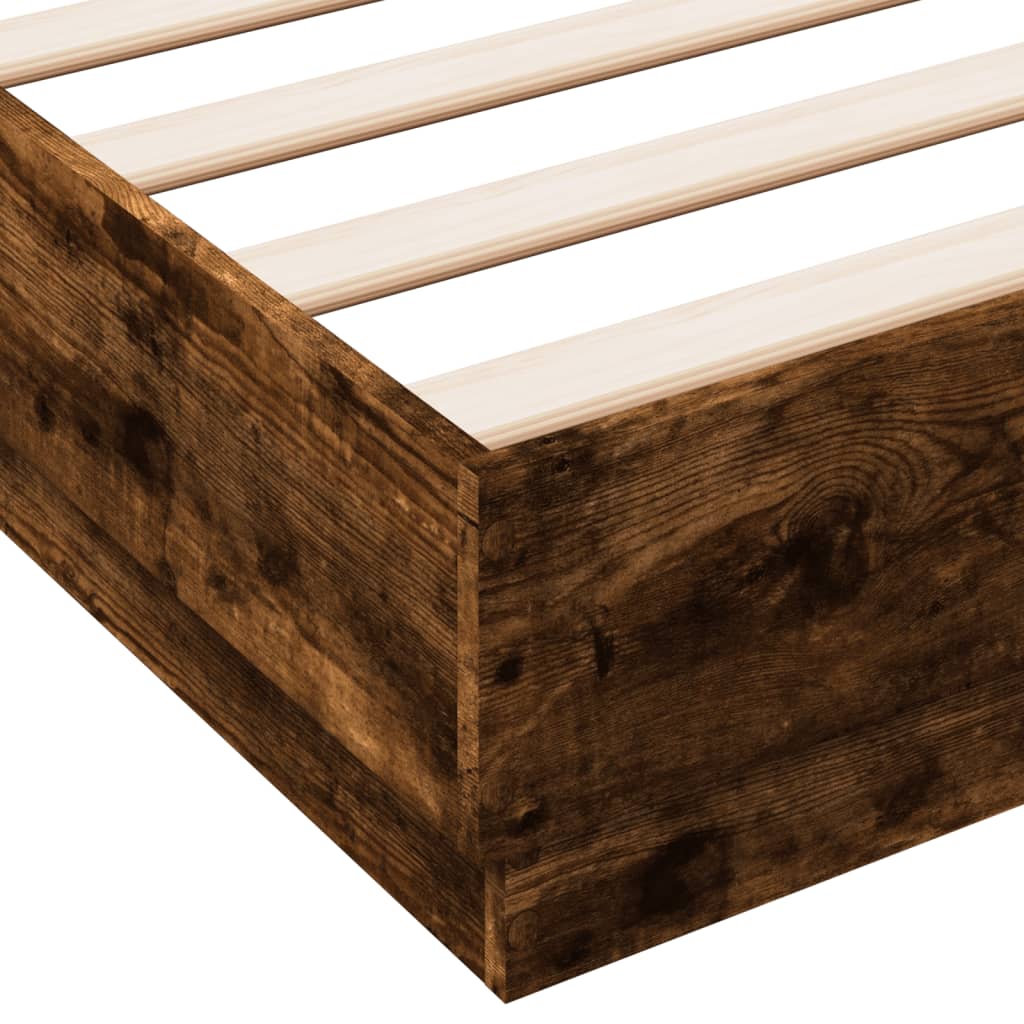 Bed Frame with LED without Mattress Smoked Oak 140x200 cm