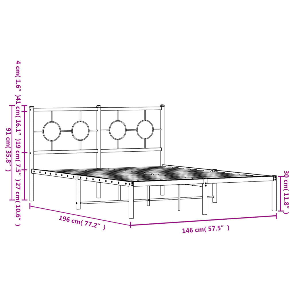 Metal Bed Frame without Mattress with Headboard White 140x190cm