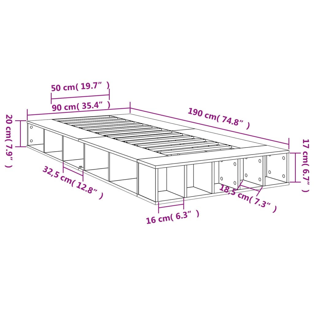 Bed Frame without Mattress Black 90x190 cm Single