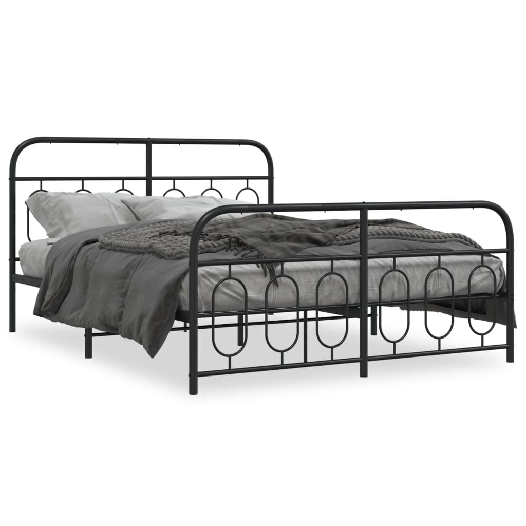 Metal Bed Frame without Mattress with Footboard Black 135x190cm