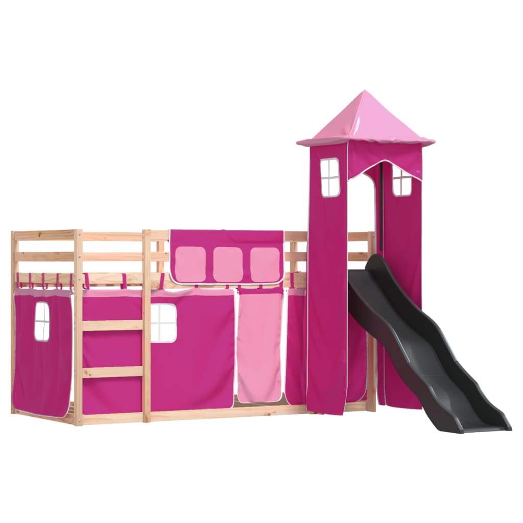 Bunk Bed without Mattress with Slide and Curtains Pink 80x200 cm