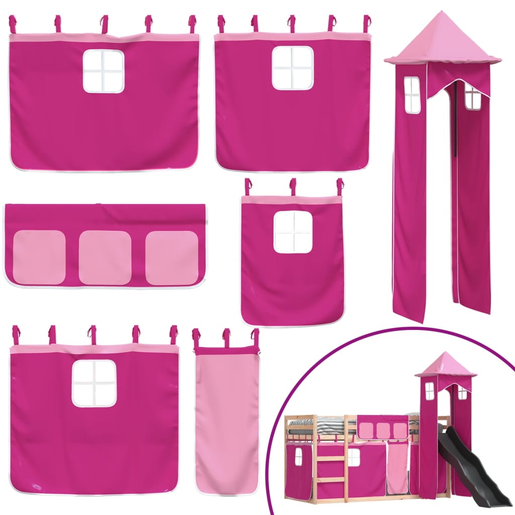 Bunk Bed without Mattress with Slide and Curtains Pink 80x200 cm