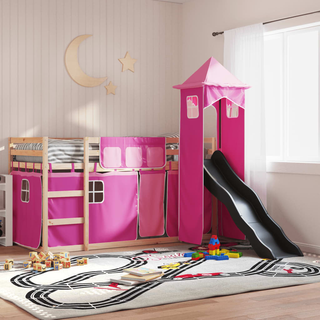 Bunk Bed without Mattress with Slide and Curtains Pink 80x200 cm