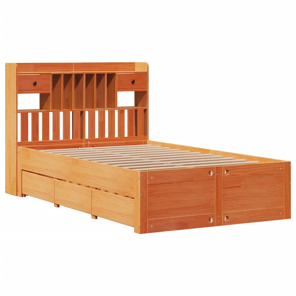 Bookcase Bed without Mattress Wax Brown 135x190 cm Double Solid Wood Pine