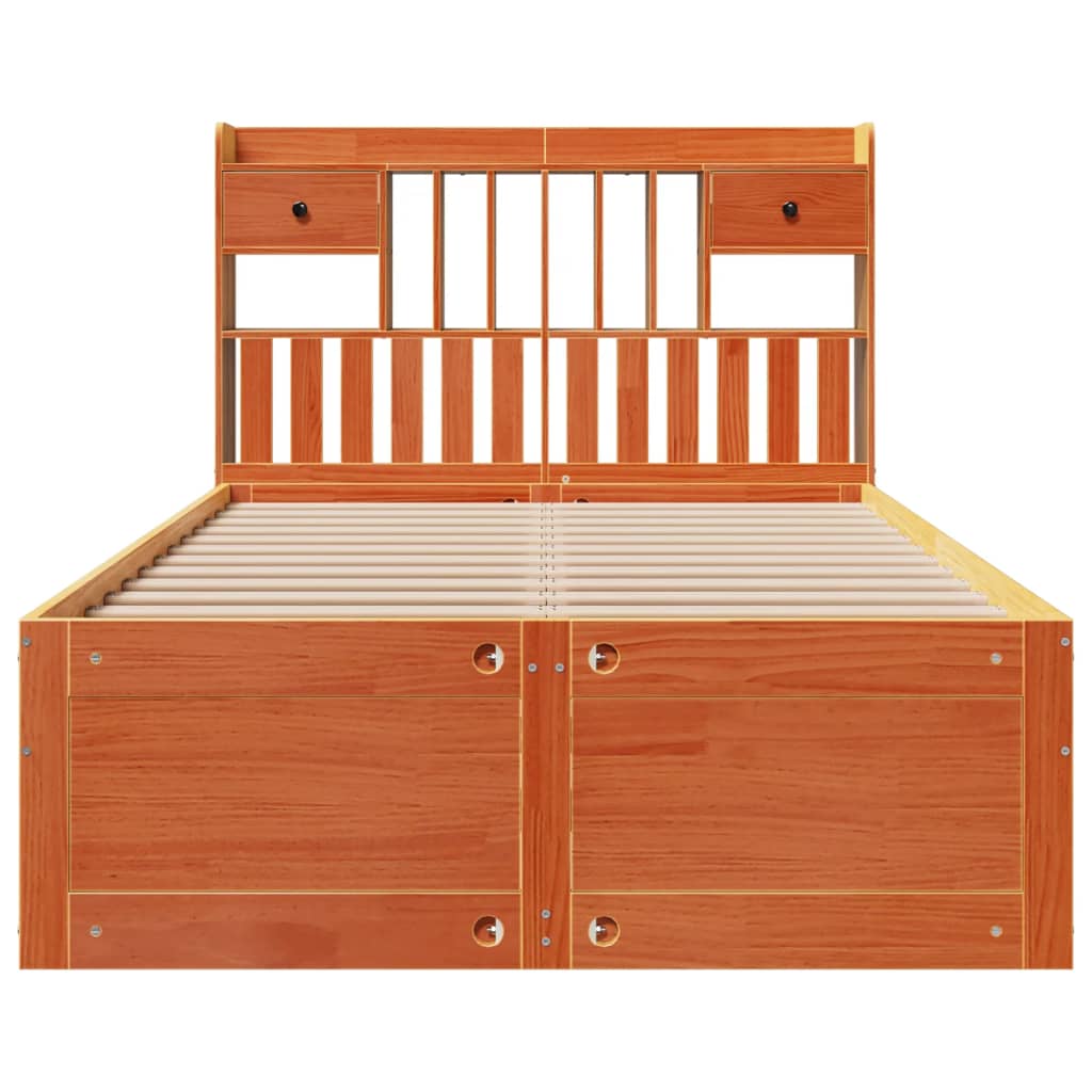 Bookcase Bed without Mattress Wax Brown 135x190 cm Double Solid Wood Pine