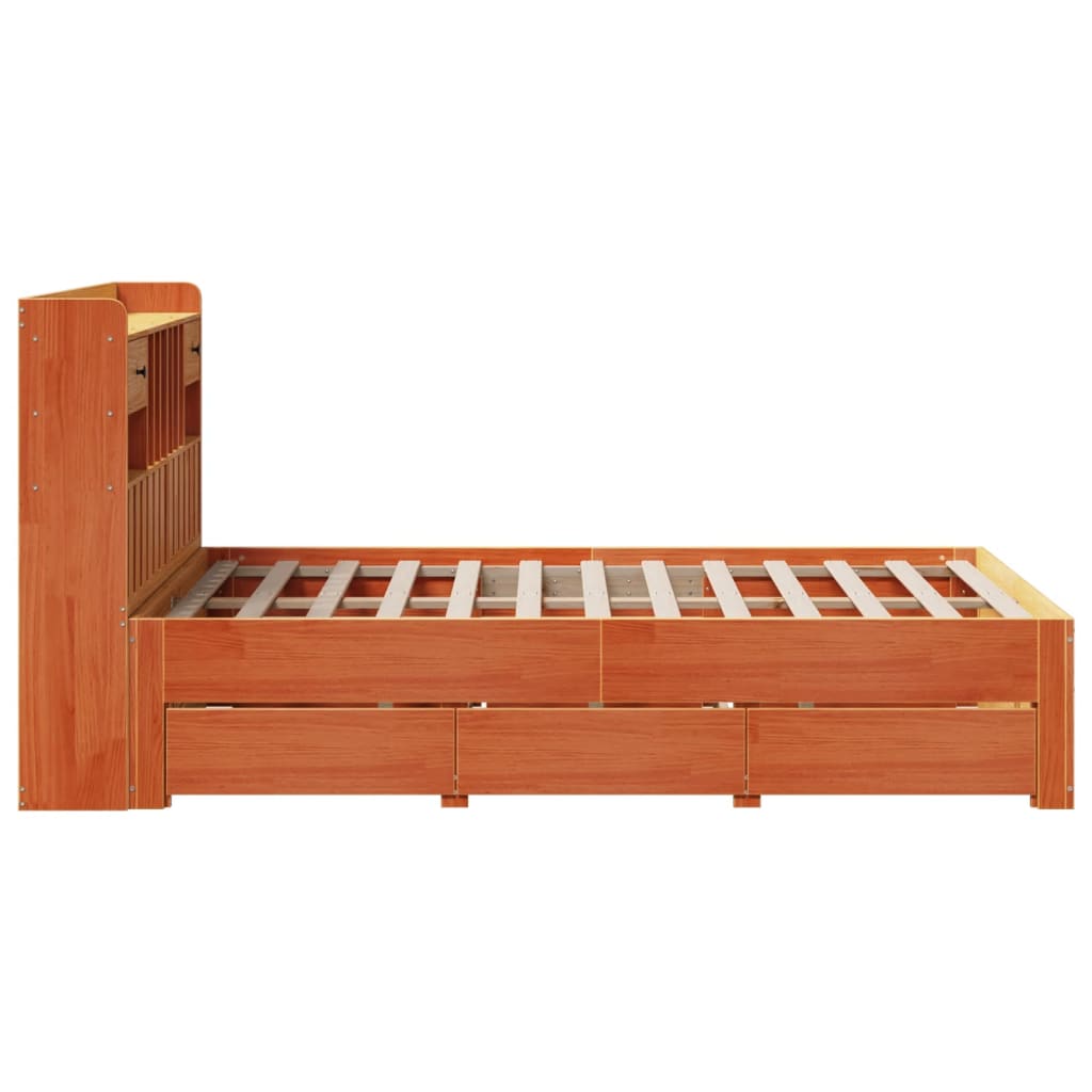 Bookcase Bed without Mattress Wax Brown 135x190 cm Double Solid Wood Pine