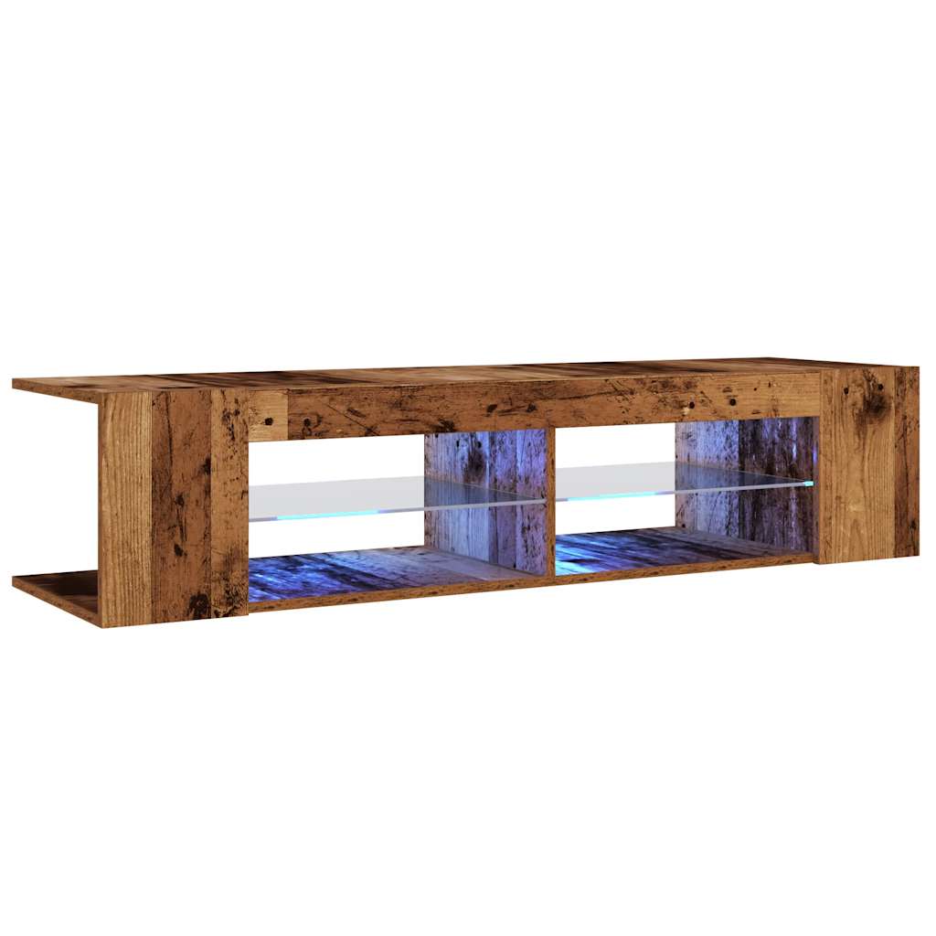 Modern Wooden TV Tele Stand Unit Cabinet With LED Lights & Storage Shelf