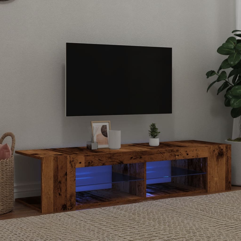Modern Wooden TV Tele Stand Unit Cabinet With LED Lights & Storage Shelf