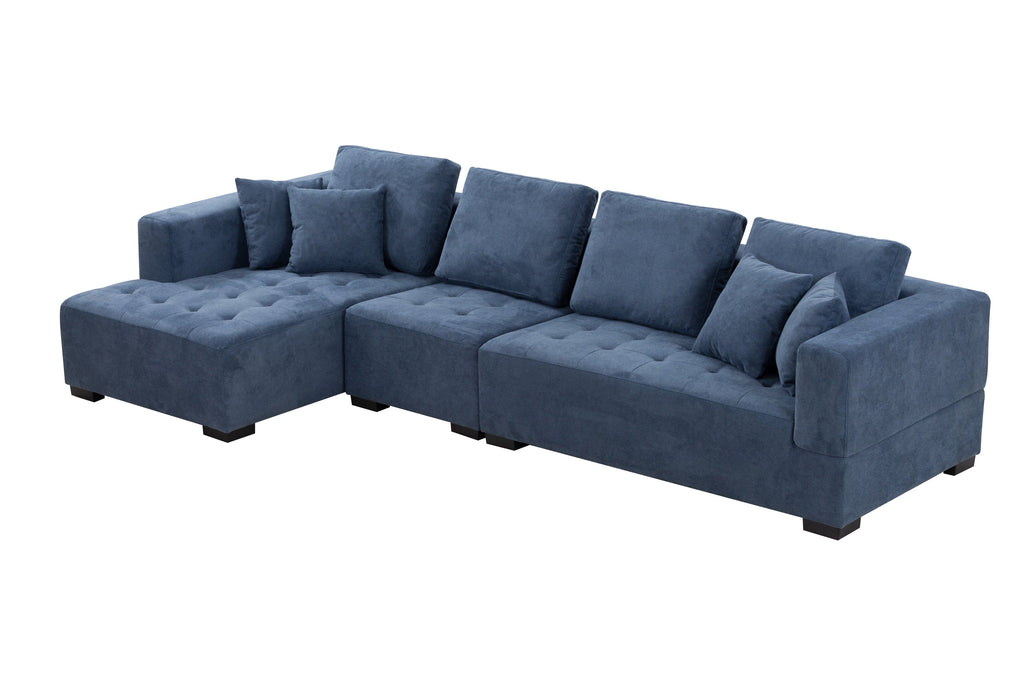 134'' Mid Century Modern Sofa With Left Chaise for Living Room Sofa, BLUE