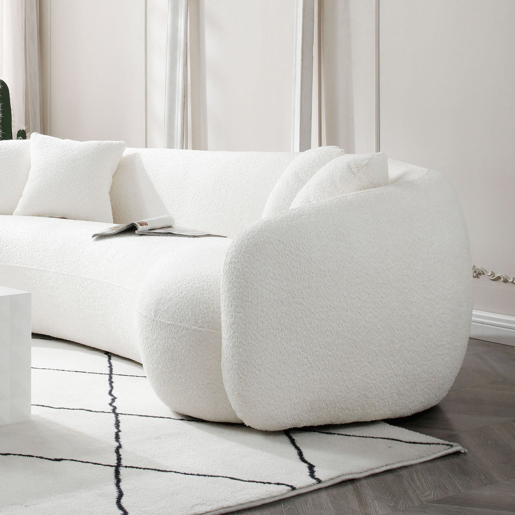 102'' 5-Seater Boucle Sofa Modern Sectional Half Moon Leisure Couch Teddy Fleece