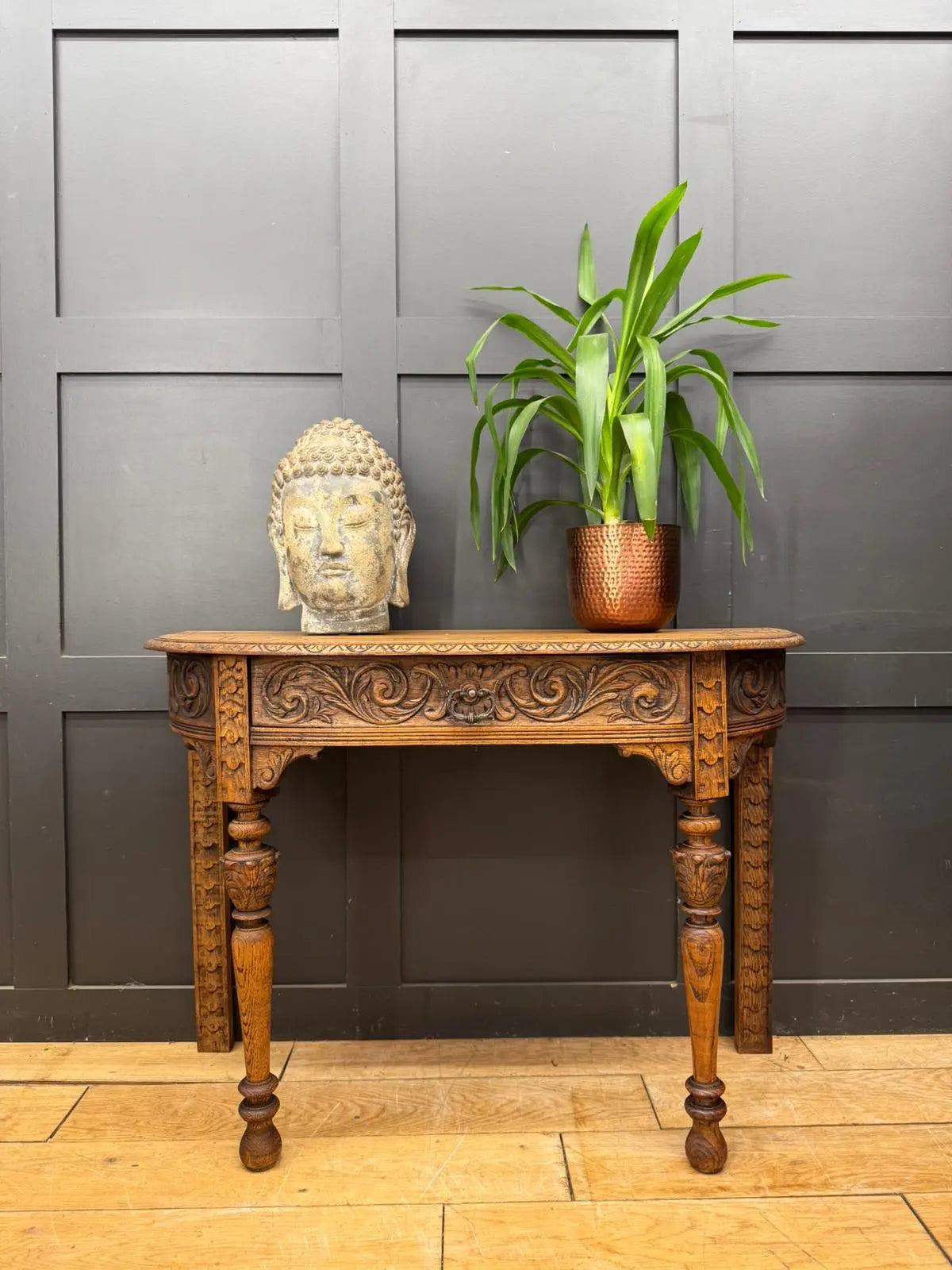 Antique Carved Oak Side Table Console Table Hall Table Drawer Desk Furniture