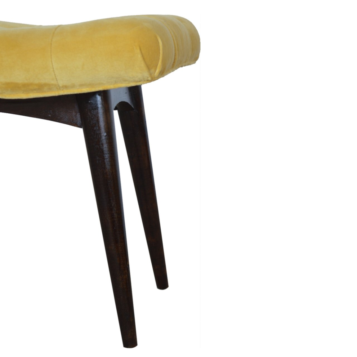 Artisan Furniture Solid Wood Mustard Cotton Velvet Curved Bench