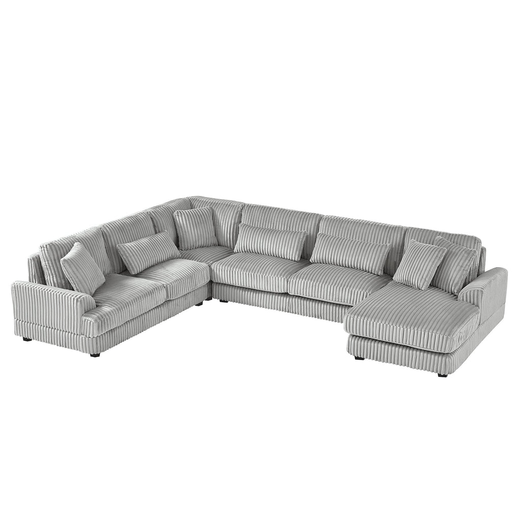 129" Oversized Sectional U-Shaped Sofa Couch Upholstered in Soft Corduroy