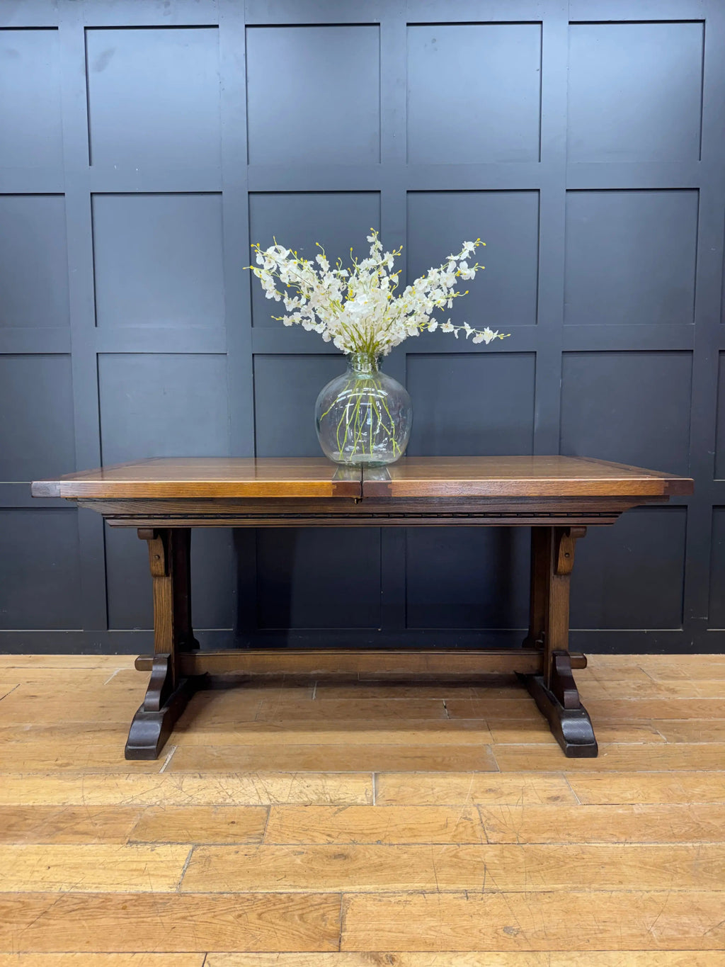 Vintage Old Charm Oak Kitchen Dining Table Extending Draw Leaf Refectory Style