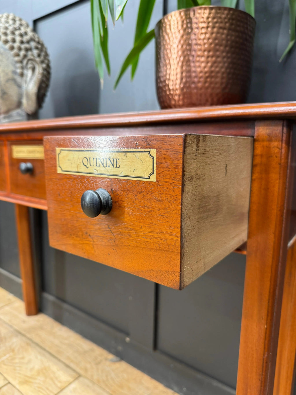 Vintage Mahogany Apothecary Style Five Drawer Console Hall Table Sideboard