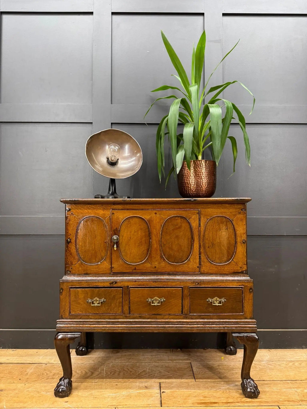 Antique Oak Sideboard / 18th Century Oak Cupboard on Stand / TV Stand