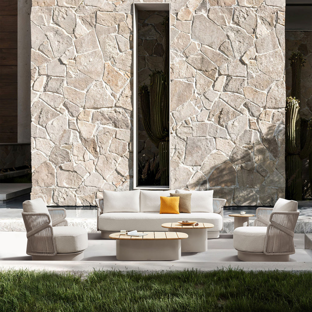 5-Seater Teak Outdoor Conversation Sofa Set With 8 Inch Thickness Cushions