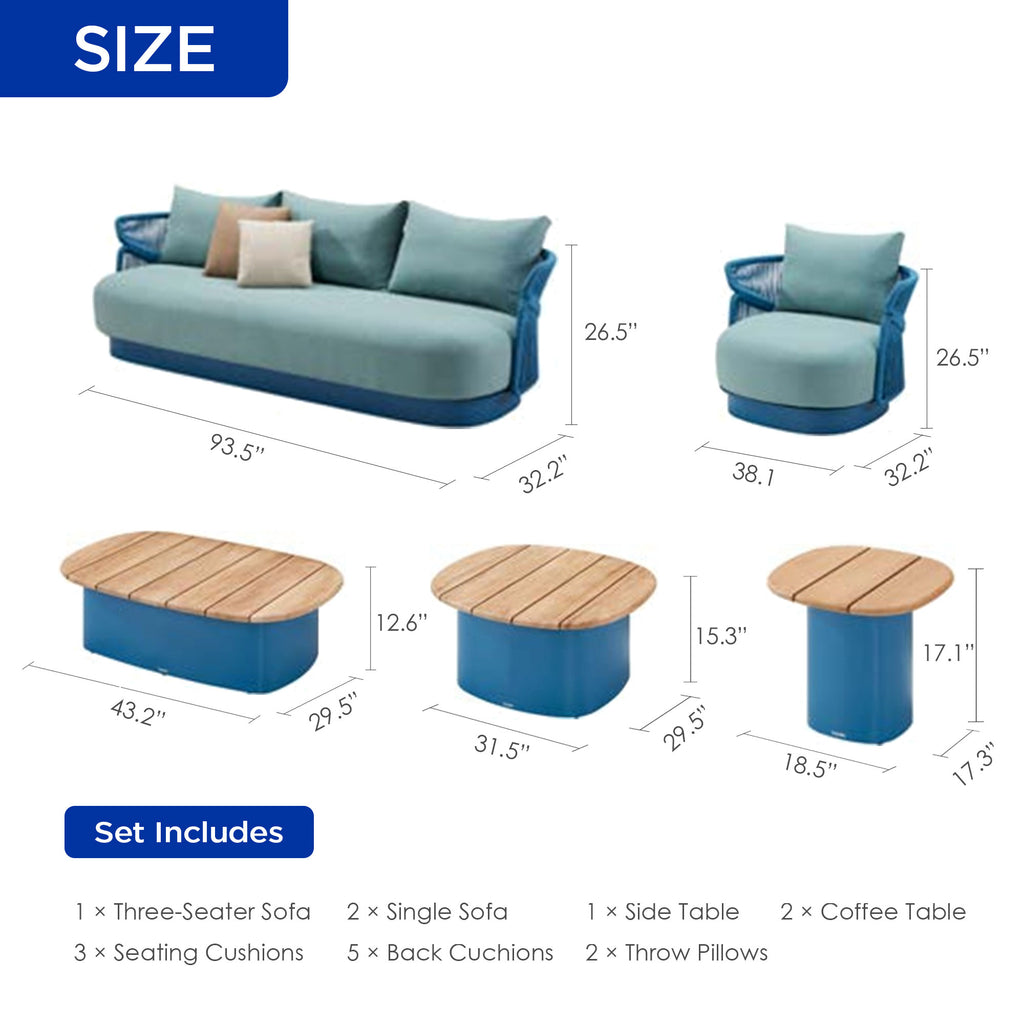 5-Seater Teak Outdoor Conversation Sofa Set With 8 Inch Thickness Cushions
