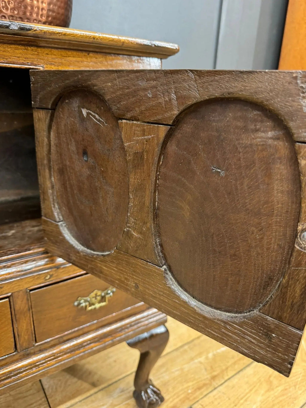 Antique Oak Sideboard / 18th Century Oak Cupboard on Stand / TV Stand