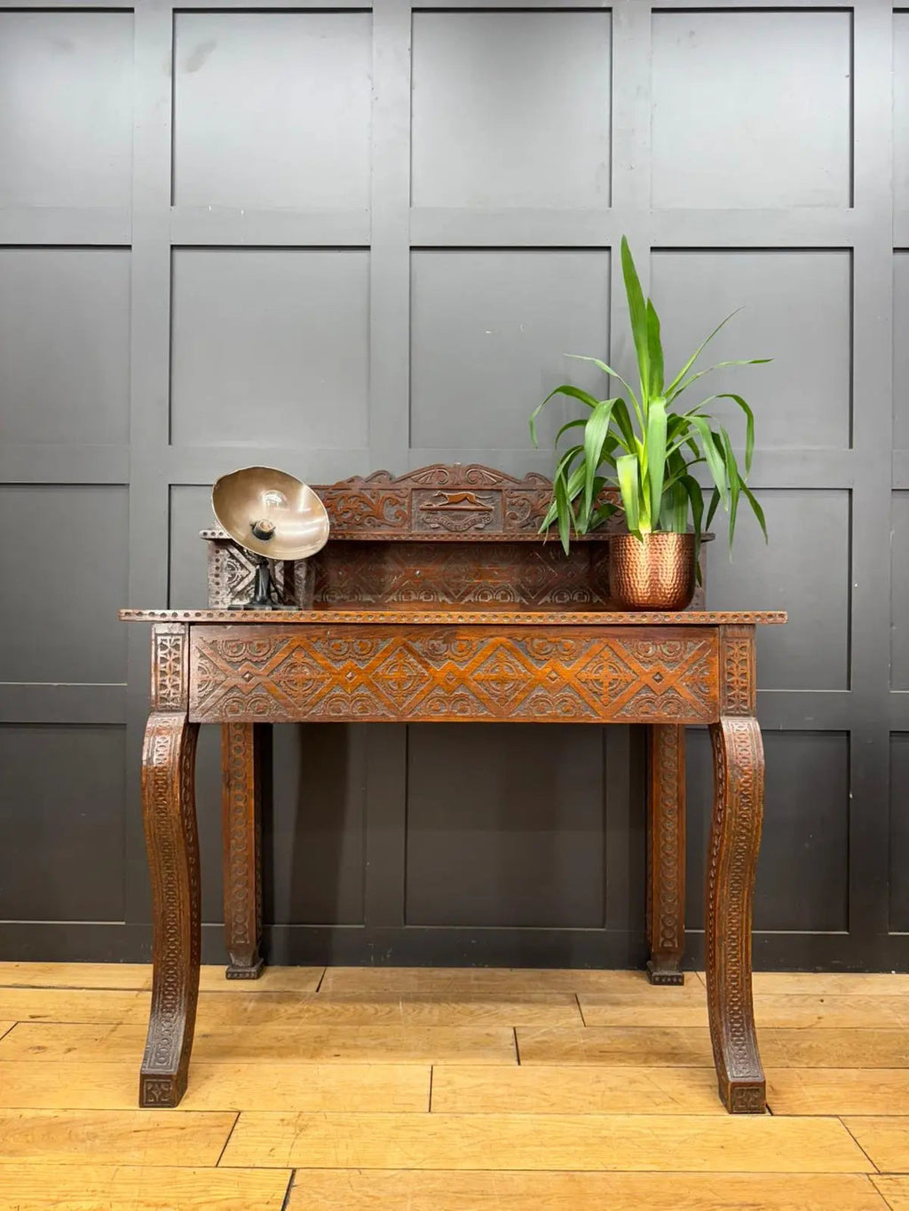 Antique Anglo-Indian Carved Oak Hall Table Sideboard / Antique Console Side Table