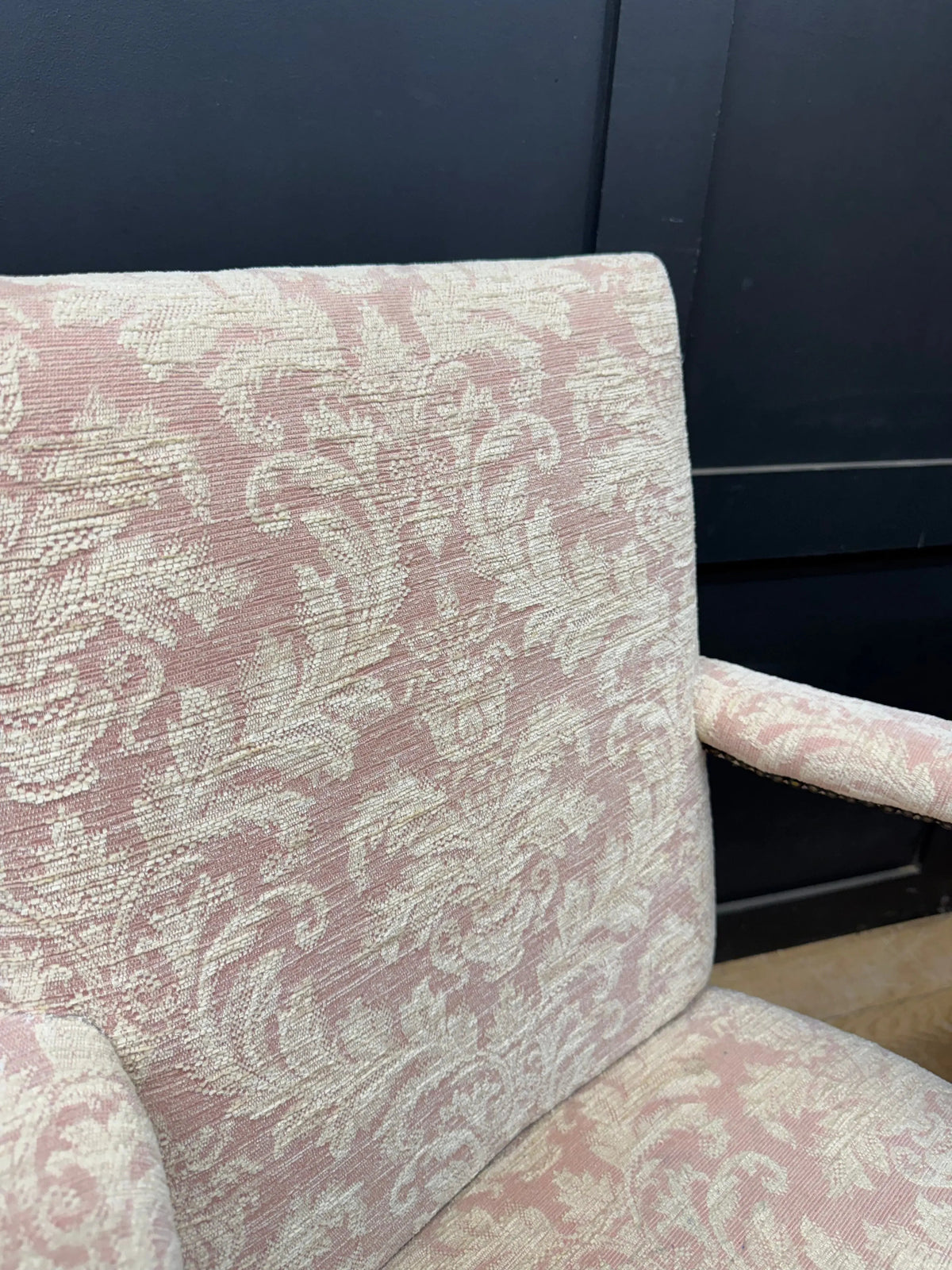 Pair Antique Pink Upholstered Bedroom Armchairs Chairs Mahogany Salon Seats