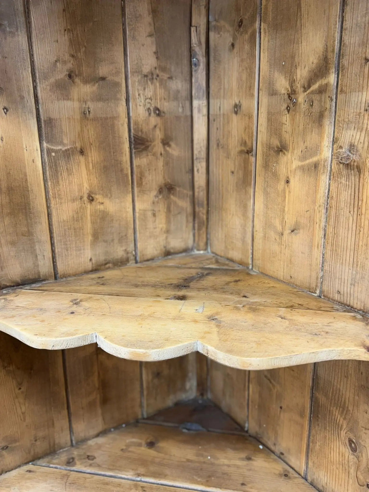 Antique Pine Rustic Corner Cupboard / Open Shelving Unit Storage