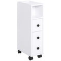 kleankin Slimline Bathroom Storage Unit w/ 2 Drawers 2 Open Compartments Wheels Handles Freestanding Compact Home Office Furniture White