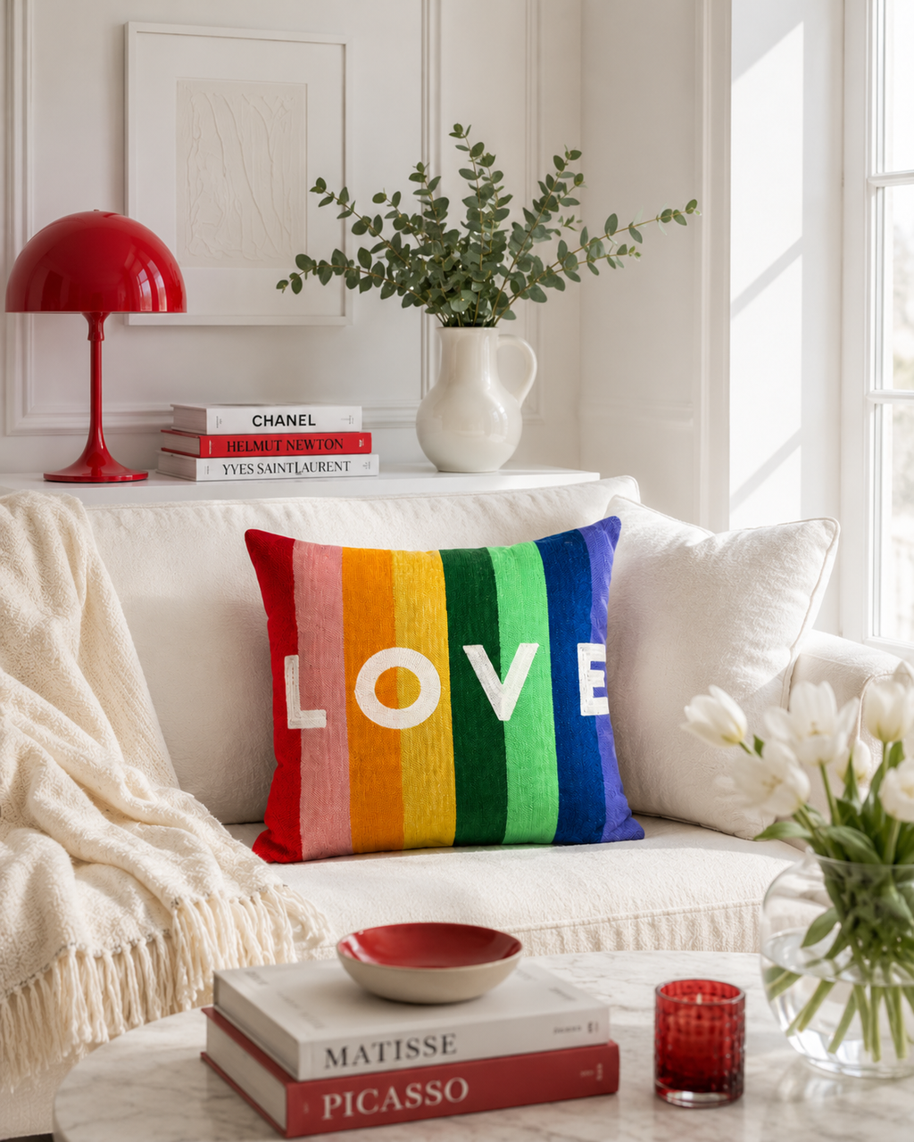 Rainbow LOVE Needlepoint Pillow