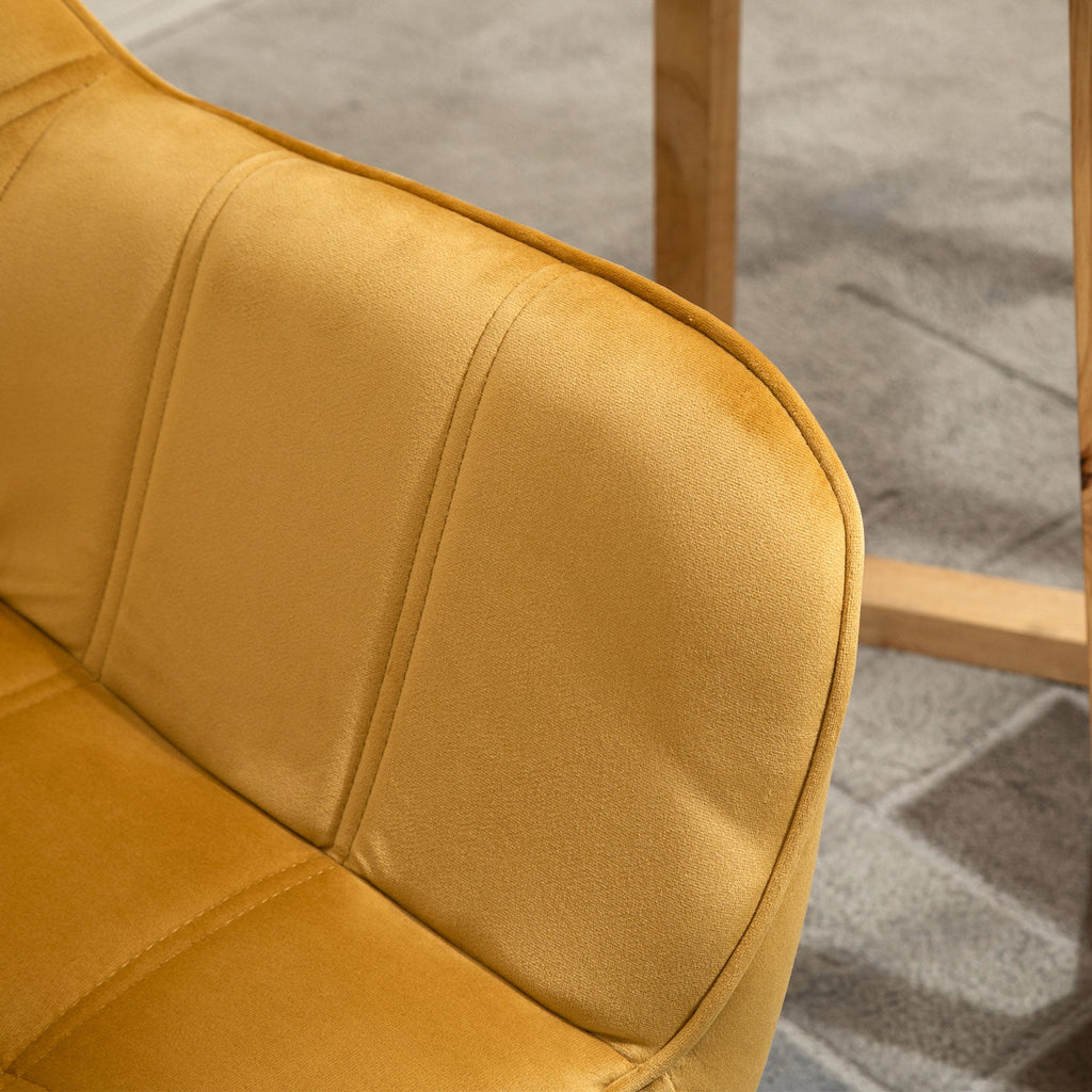 HOMCOM Armchair Accent Chair, Vanity Chair with Wide Arms, Slanted Back, Padding, Metal Frame, Wooden Legs, Home Bedroom Furniture Seating, Set of 2, Yellow