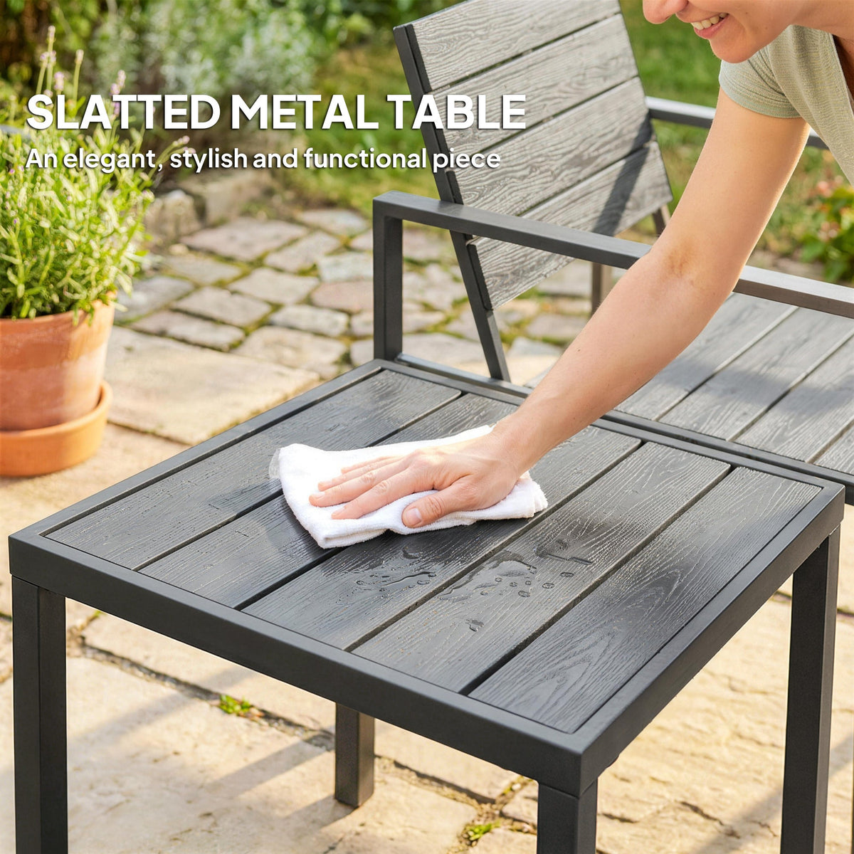Outsunny 3 Pieces Garden Bistro Set for 2, Outdoor Bistro Table and Chairs with Metal Frame, Plastic Patio Furniture Set - Dark Grey