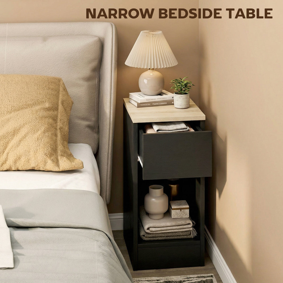 HOMCOM Set of Two Modern Storage Bedside Tables - Black