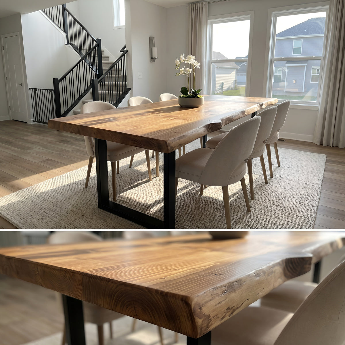 Live / Waney Edge Dining Table With Metal U Shape Legs
