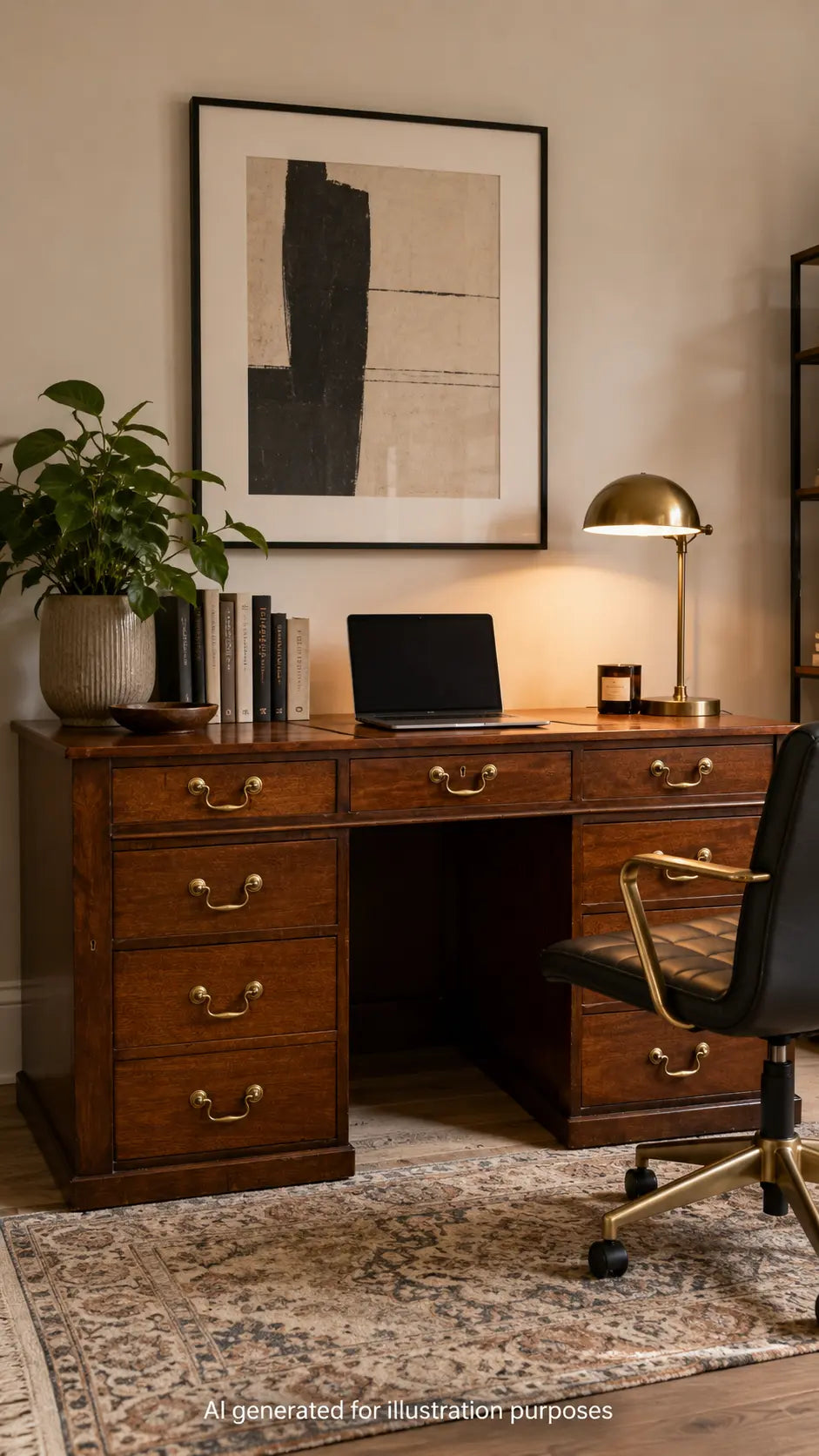 Antique Mahogany Twin Pedestal Desk Kneehole Writing Office Desk Computer Desk