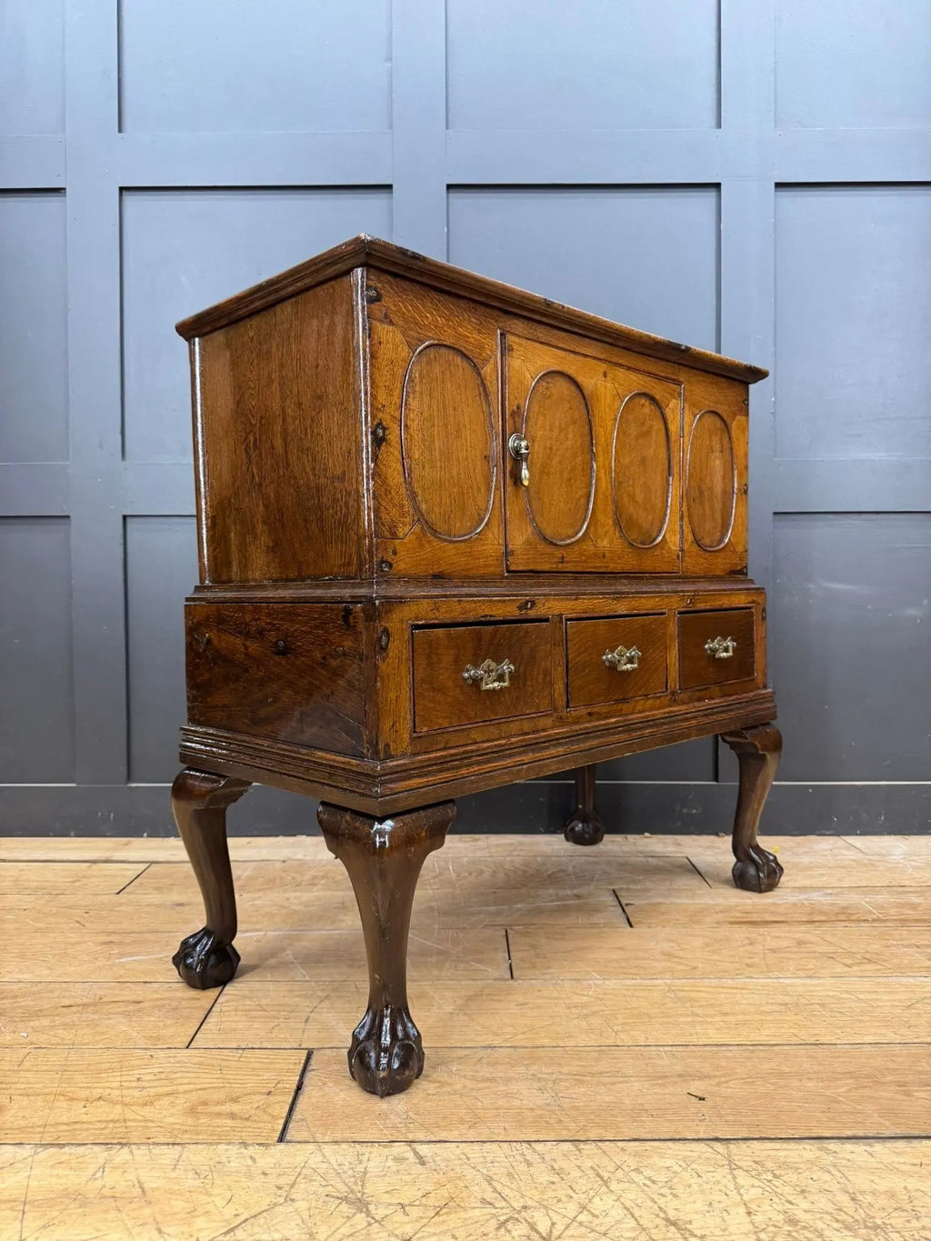 Antique Oak Sideboard / 18th Century Oak Cupboard on Stand / TV Stand