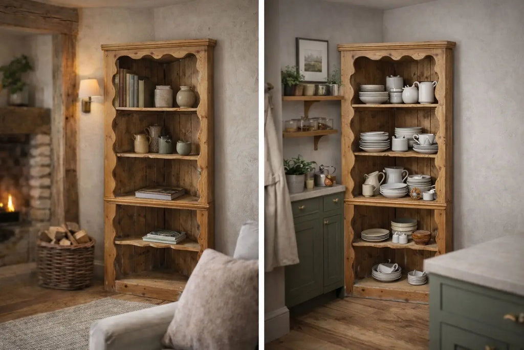Antique Pine Rustic Corner Cupboard / Open Shelving Unit Storage