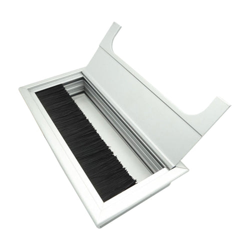 8x16cm Desk Dustproof Aluminum Wire Box Threading Box with Brush, 8x16cm