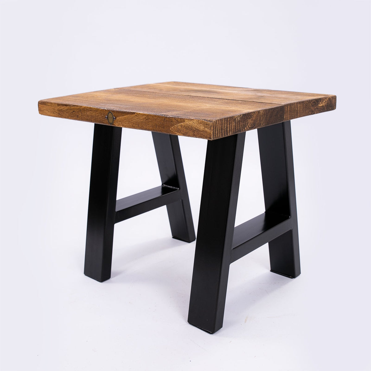 Handmade Solid Wooden Stool with Steel Legs