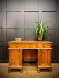 Antique Pine Pedestal Desk Dressing Table with Cupboards & Drawers