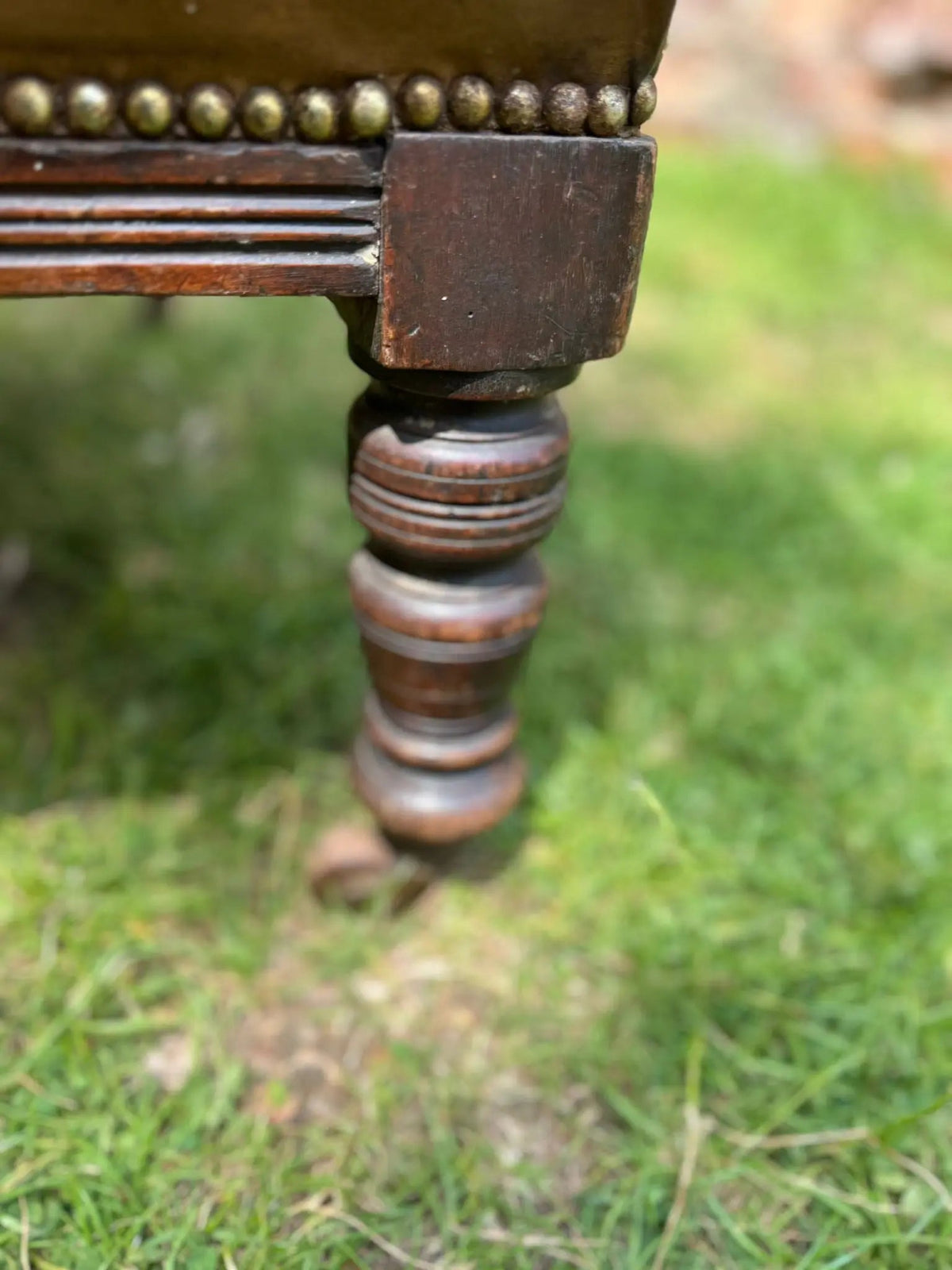 Victorian Carved Walnut & Leather Library Chair Button Back Fireside Armchair