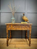 Antique Carved Oak Side Table with Drawer / Occasional Lamp Hall Table