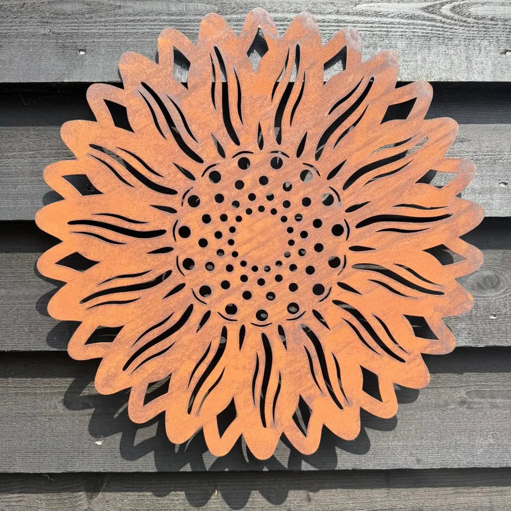 Large Rusty Metal Sunflower Garden Fence Decoration