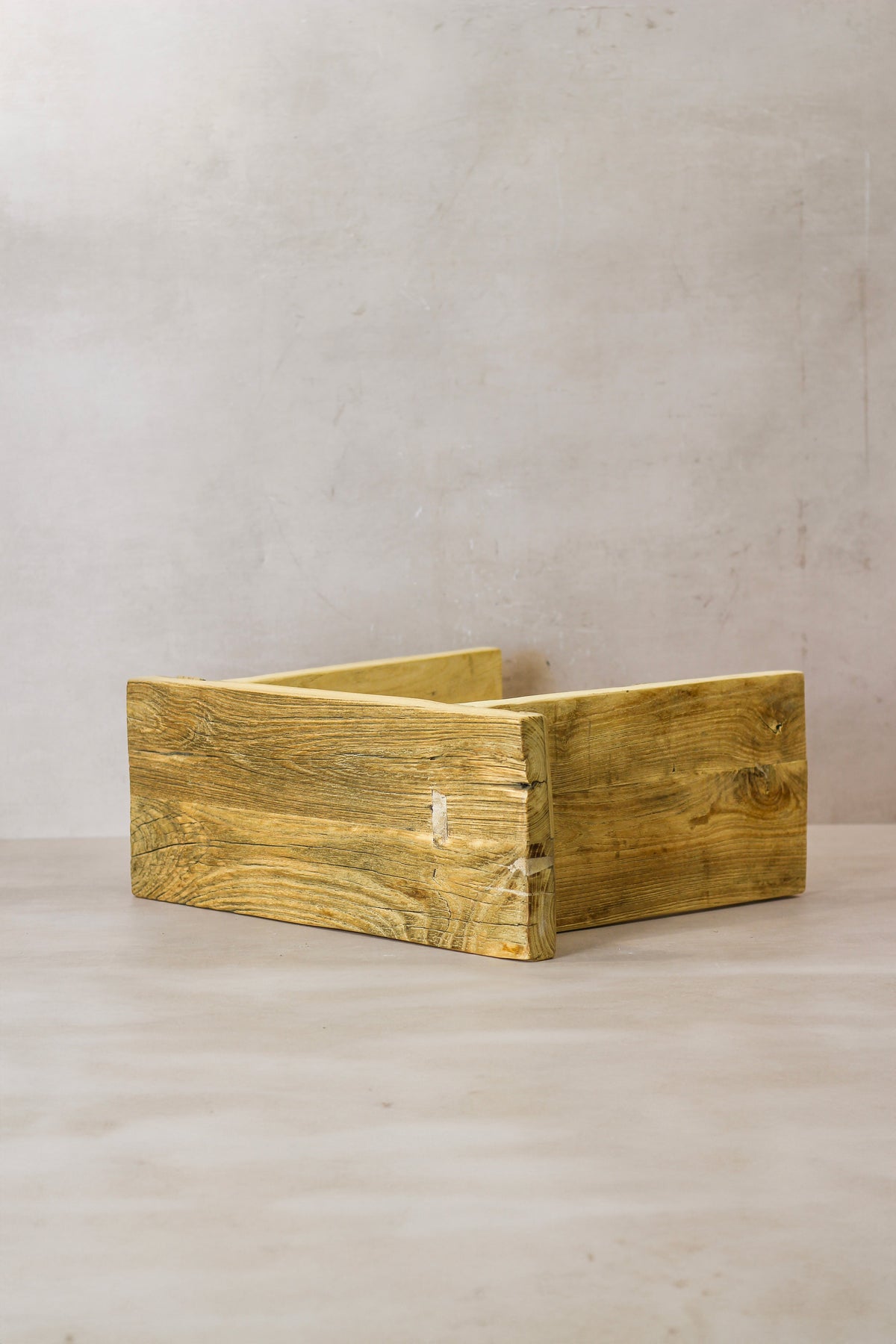 Vintage Rustic Square Elm Wood Stool - No 6