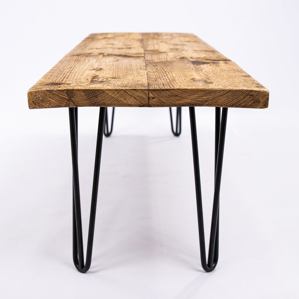 Bespoke Solid Wooden Bench - Industrial Steel Hairpin Leg & Rustic Seating