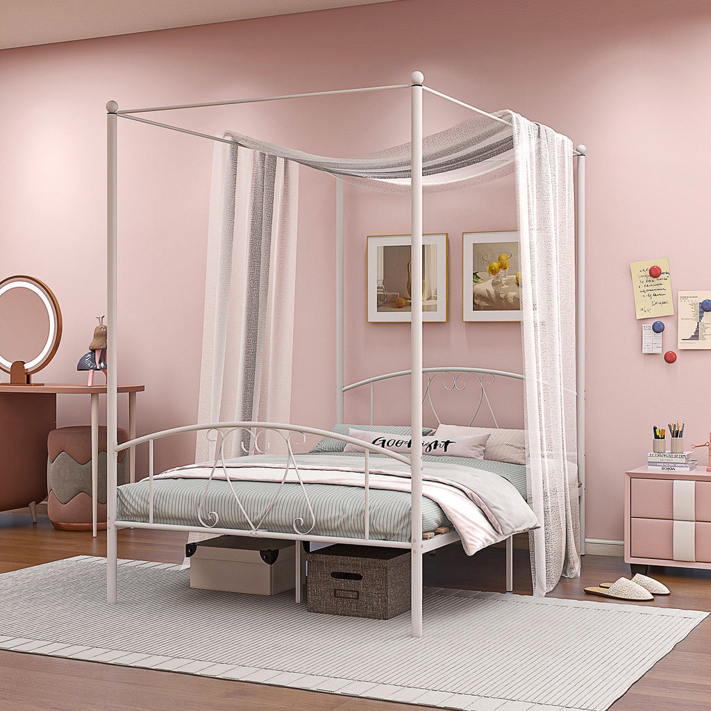 Double Size Metal Canopy Bed Frame-Grey