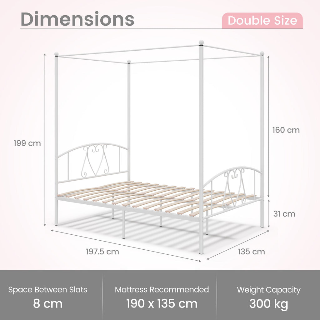 Double Size Metal Canopy Bed Frame-Grey