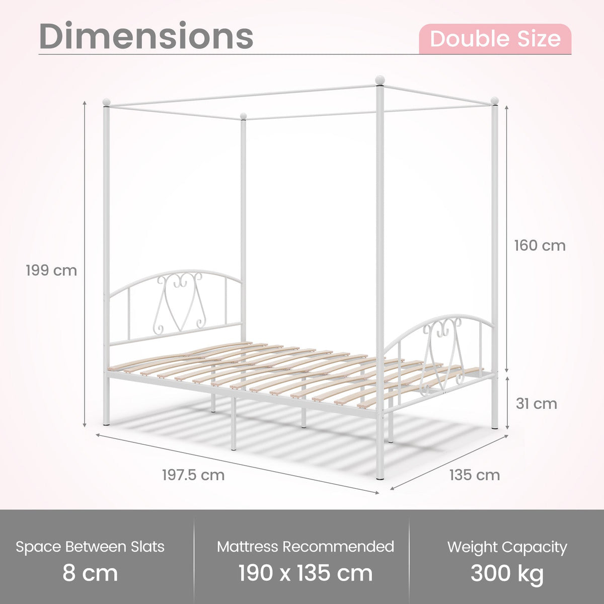 Double Size Metal Canopy Bed Frame-Grey